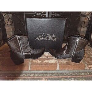 Agave Sky Cowhide Hair On Ankle Booties Womens 10 Black Fringe Western Leather